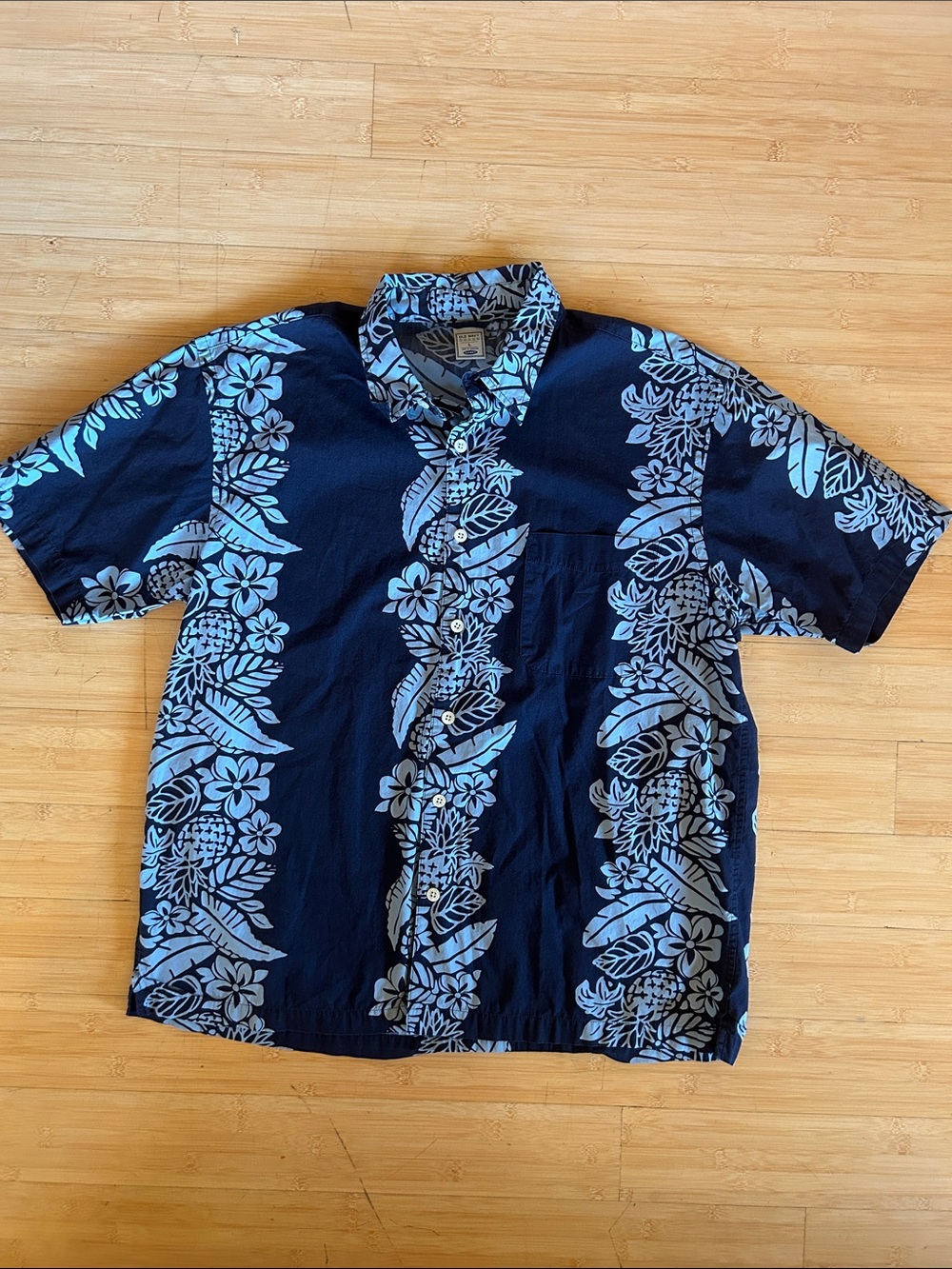 Old Navy Navy and Light Blue Tropical Print Short Sleeve Shirt